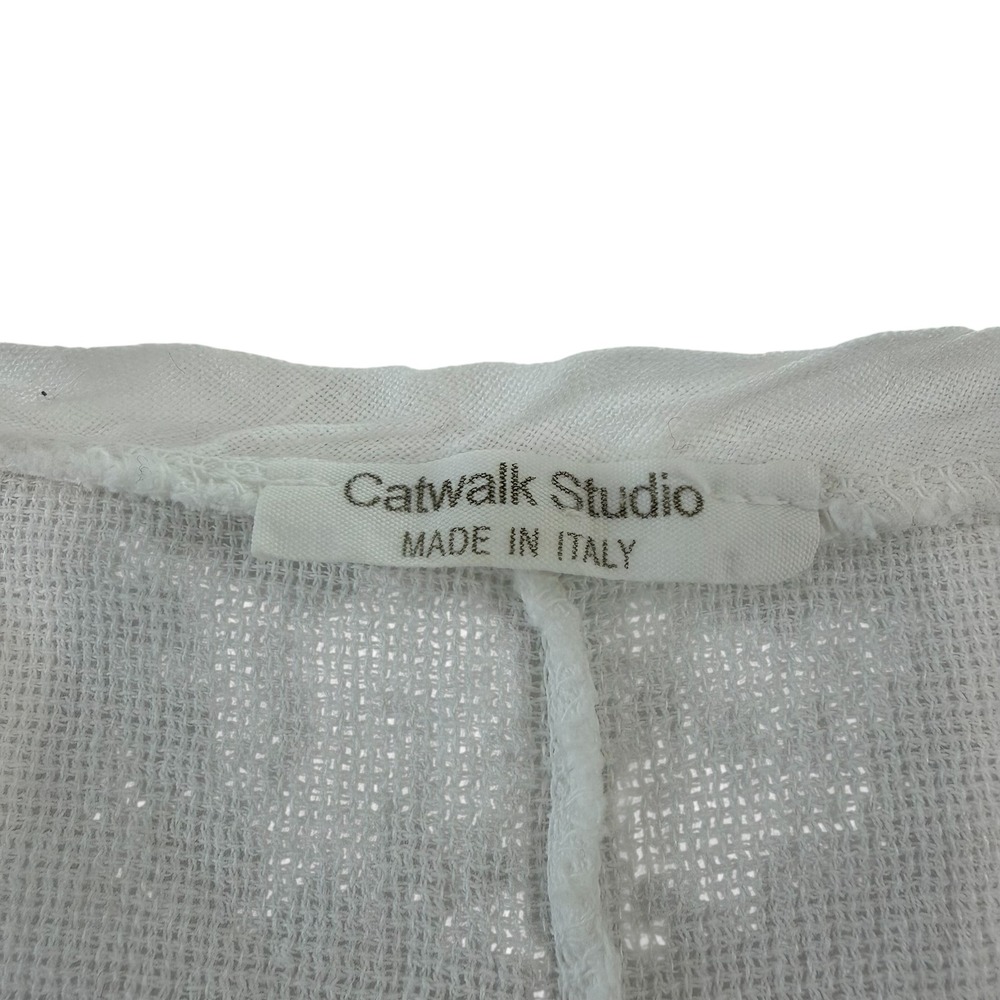 Catwalk Studio White Linen Cotton V-Neck Top Textured Boxy Lagenlook,‎ OS - Picture 3 of 7